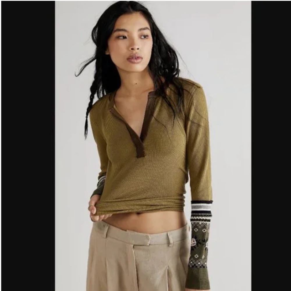 Free People Mikah Layering Cuff Top XS in Army Combo - Picture 8 of 11